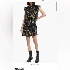 All Saints Antheia Tiered Plisse Dress
